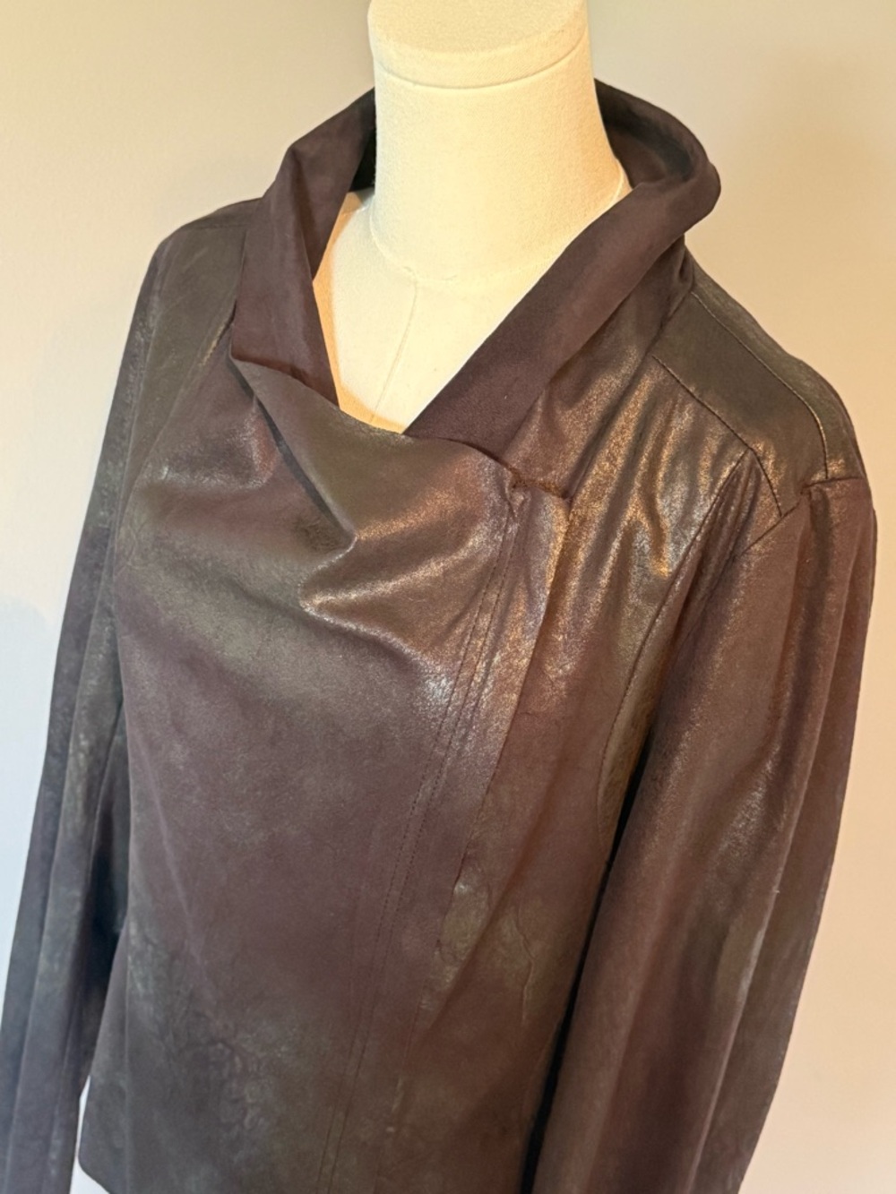 Calvin Klein Black Draped Faux Leather Zip Jacket - Picture 15 of 16